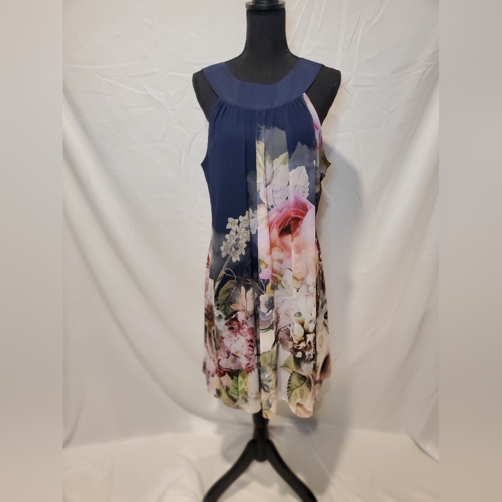 Ted Baker floral print mini Dress, navy blue, Size 10